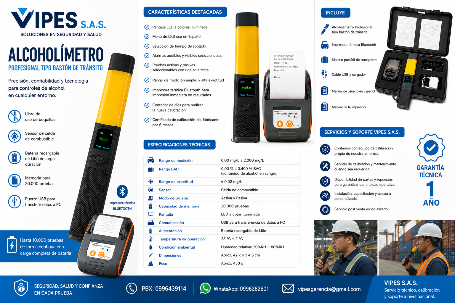 Alcoholímetro tipo bastón